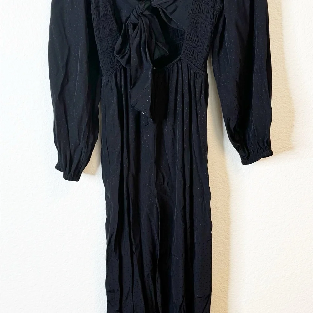 Madewell Lucie Tie-Back Long-Sleeve Jumpsuit in Black Star Jacquard Size 0 US - Picture 5 of 7